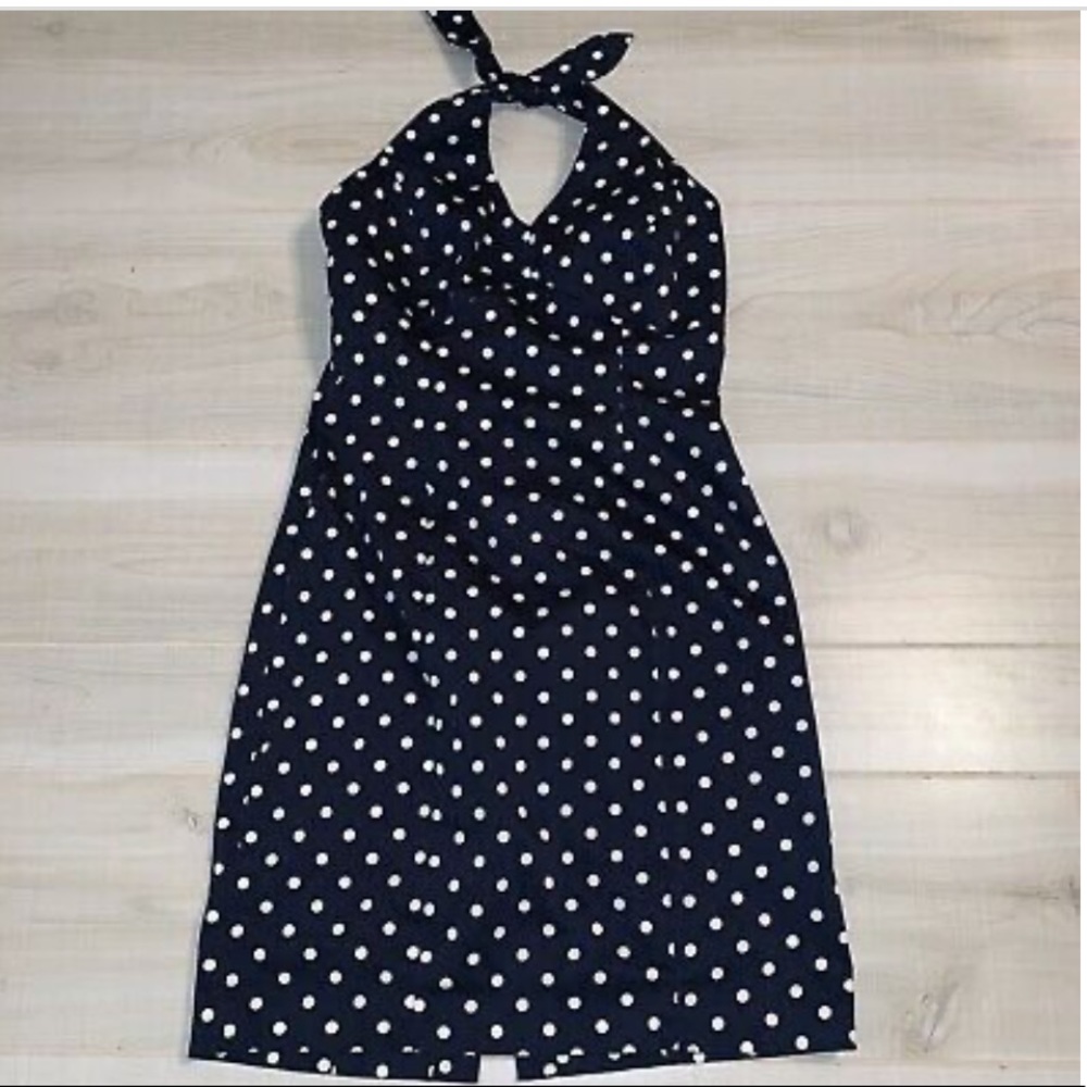 Jones New York Navy and White Polka Dot Dress